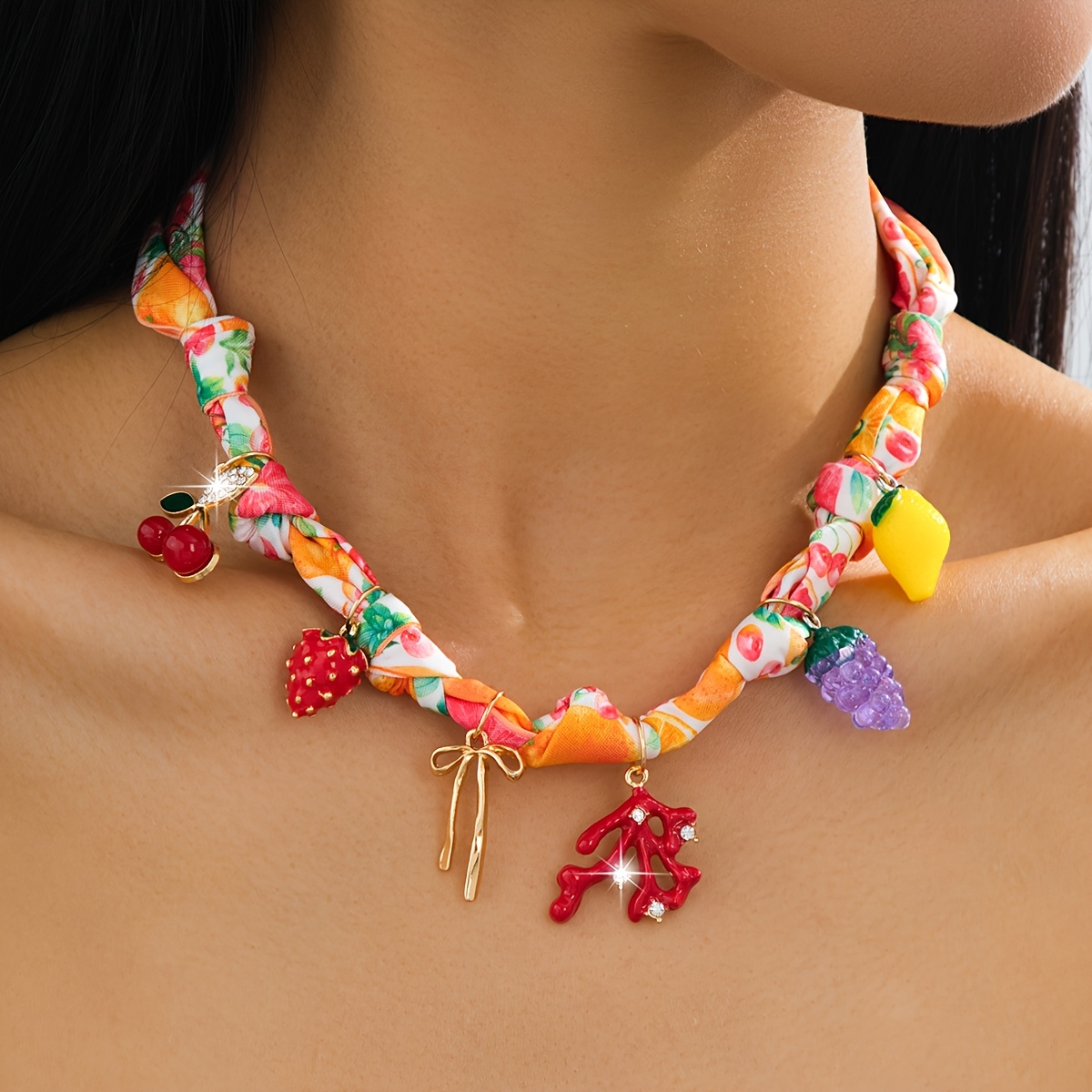 TEMU Collana con ciondolo a smaltato in e sciarpa stile boh矇mien, 1 pezzo, adatta per l'abbigliamento da donna, vacanze, regali e abbigliamento da