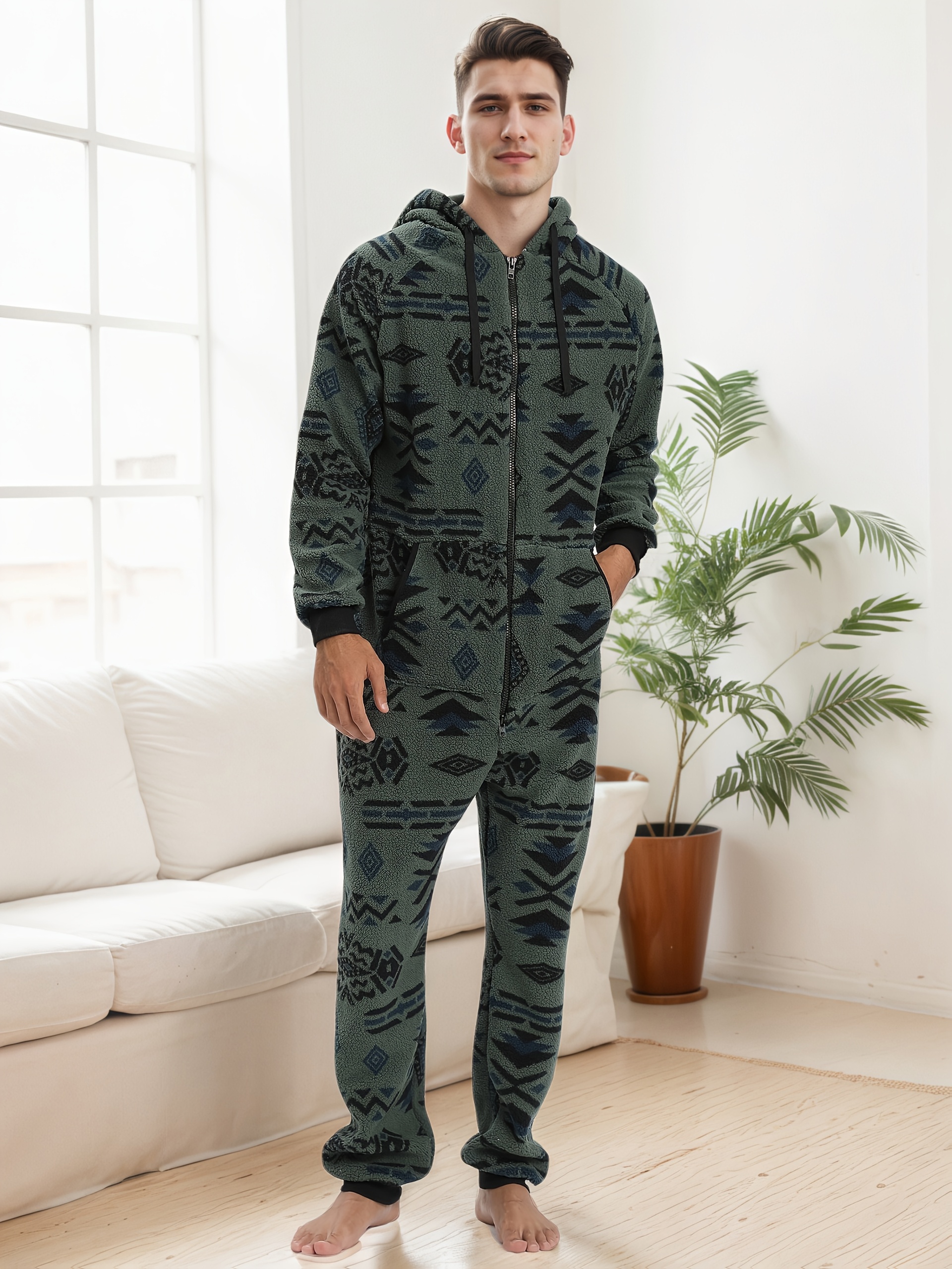 Fleece Pajamas Camo Pjs For Adults Mens Heavy Duty Full Zip Hooded