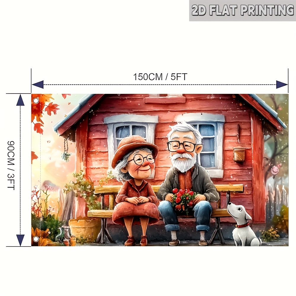 E-shop 2D Flach, 1 Stück Romantisches Älteres Paar Schickes Quadratisches Banner, 2D Druck Einseitig 150×90 cm (Ohne Fahnenstange), für Outdoor, Garten