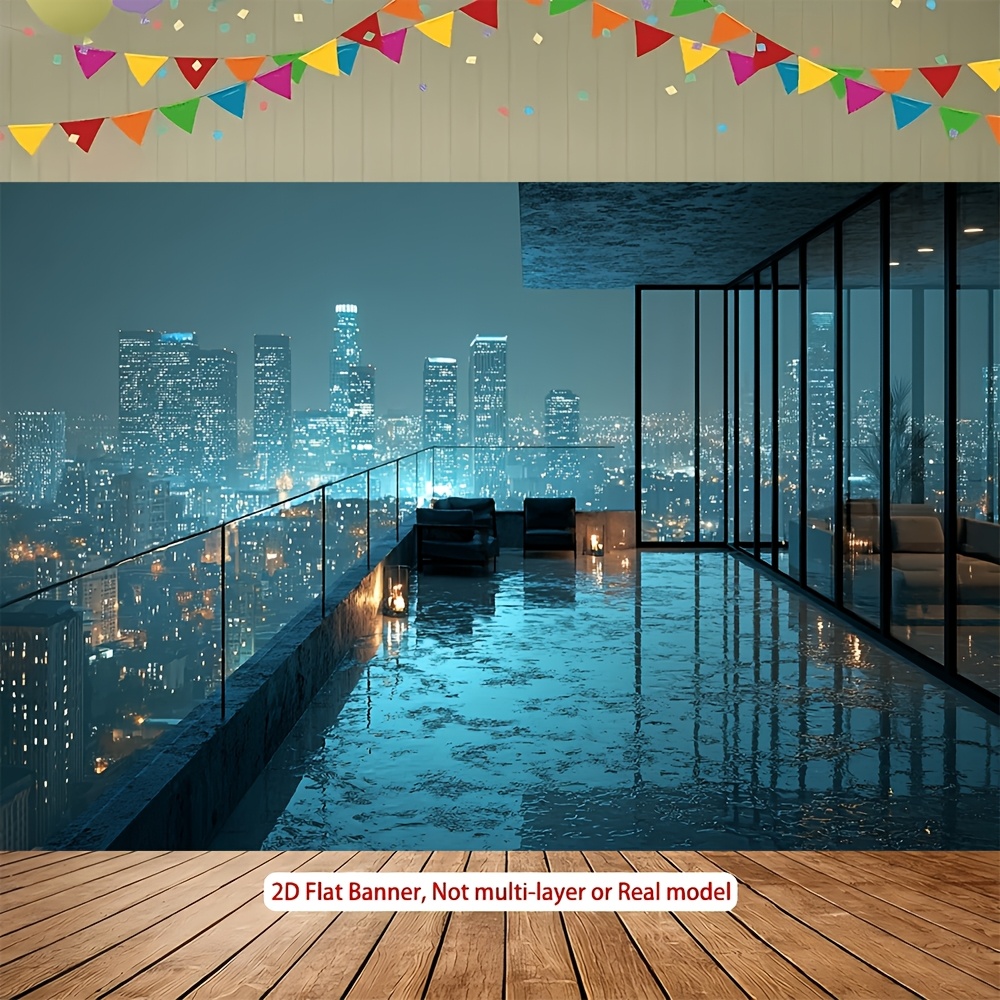 Modern Urban Cityscape Balcony Photo Backdrop