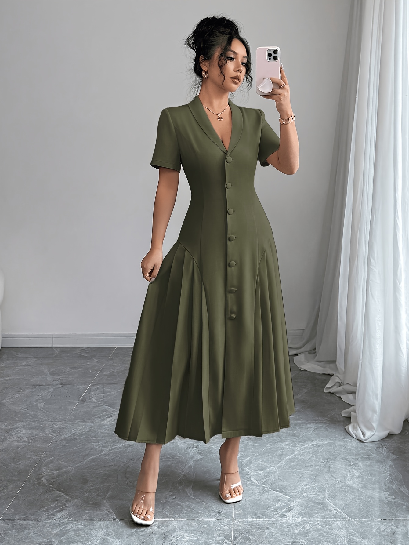 martini green bridesmaid dresses Kris Pleated Maxi Dress - Martini Olive main image 0