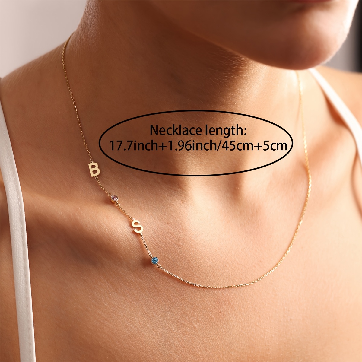 Personalized Women's Sideways Initial Birthstone Necklace