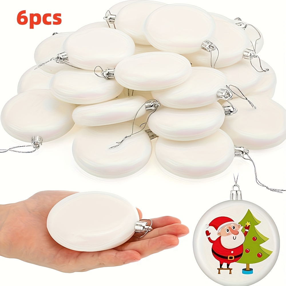 TEMU 6/12pcs White Blank Christmas Ornaments - 3.15 Inch Plastic Matte Flat Ball For Painting, Level Hanging Ornaments, Great For Holiday Crafts And