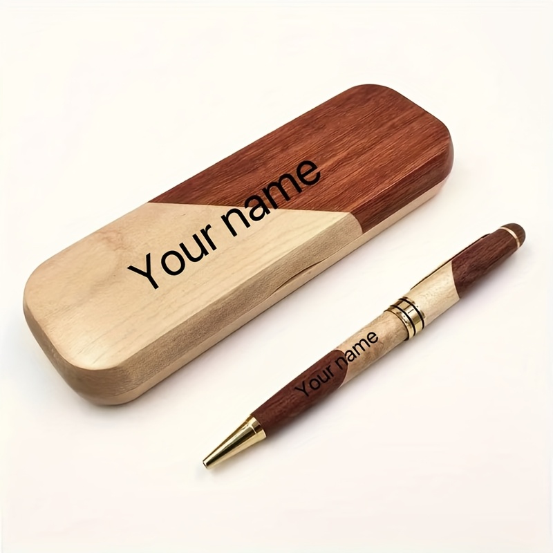 Luxury Handmade Wooden Ballpoint Pen Set With Gift Box - Customizable Logo, Name, And Inspirational Quotes, Elegant Gift For Men And Women, High-end Writing Instrument With Twist Closure