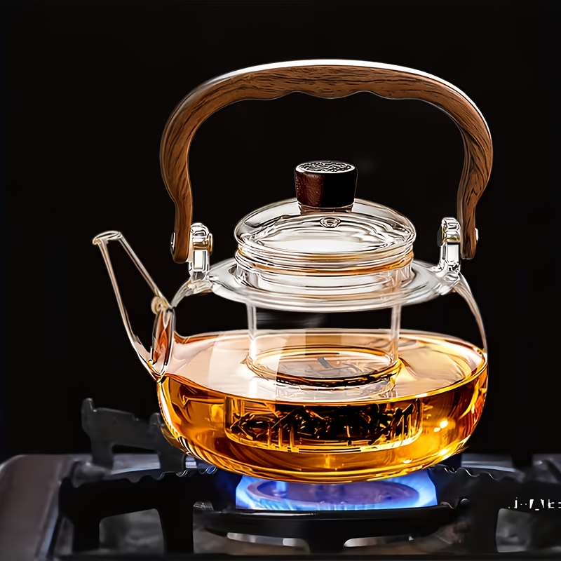 1pc 1000ml/34oz Heat Resistant Glass Teapot with Removable Infuser, Clear Tea Kettle for Loose Leaf, Fruit & Floral Tea, Summer Cold Brew Pitcher, Stovetop Safe, Aesthetic Glassware Gift for Home & Office, Durable Borosilicate Glass Teapot, Christmas