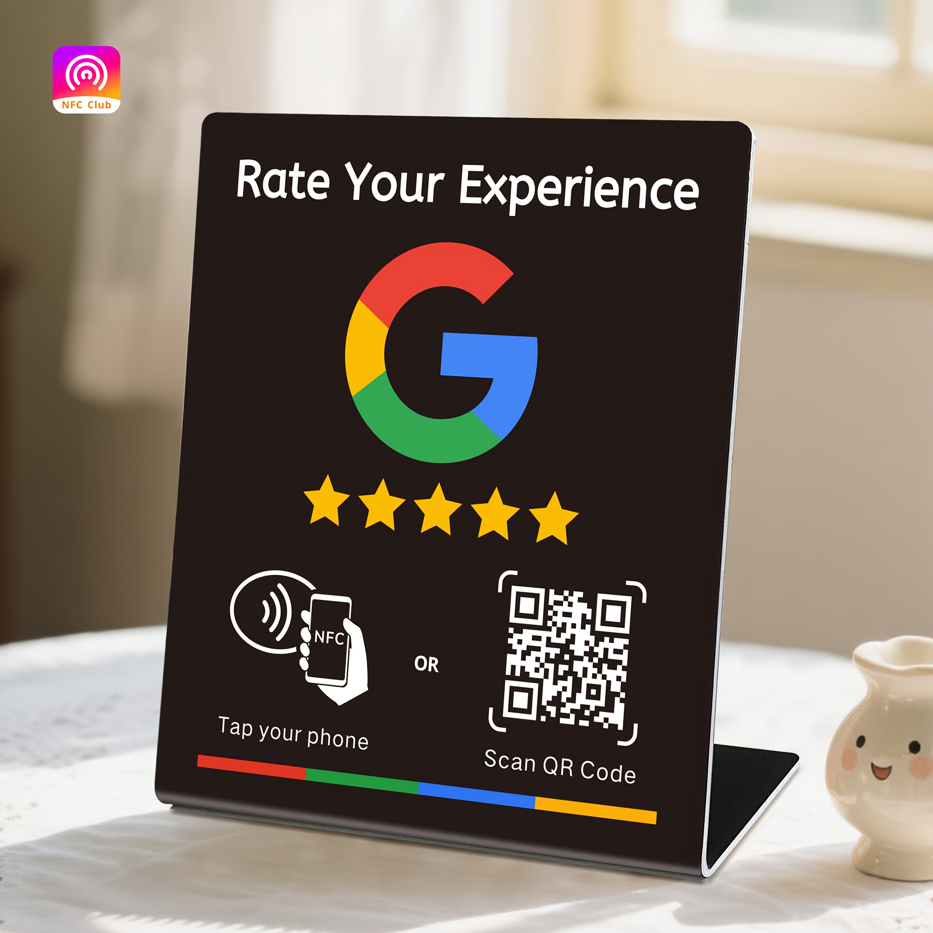 Présentoir d'intégration des réseaux sociaux d'entreprise - NFC TAP & Code QR, Configuration facile et gestion des liens de commentaires, Matériau PVC durable, Parfaitement compatible avec Google Reviews et l'intégration des réseaux sociaux, Présentoir de visualisation des réseaux sociaux