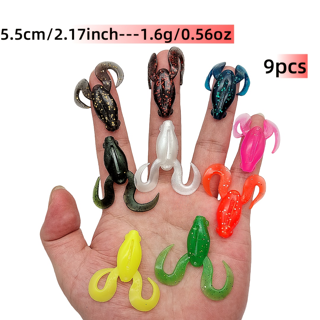 TEMU 9pcs Set, Lure Floating Thunder Frog, Made Of Soft Tpr Material, New Tail- Frog With Lifelike Swimming Action. In 9 Colors To Suit Different