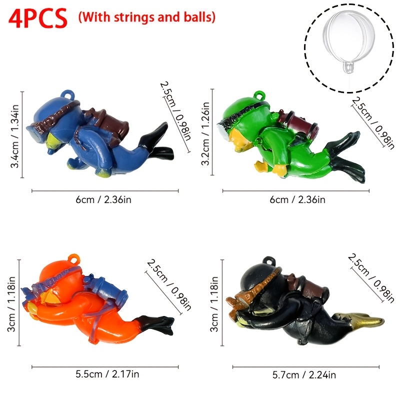 E-shop 4 Stk. schwebende Aquarium-Taucher-Dekorationen – niedliche mollige Fischdeko mit mehrfarbigen Optionen, Taucher geeignet für kleine/mittlere