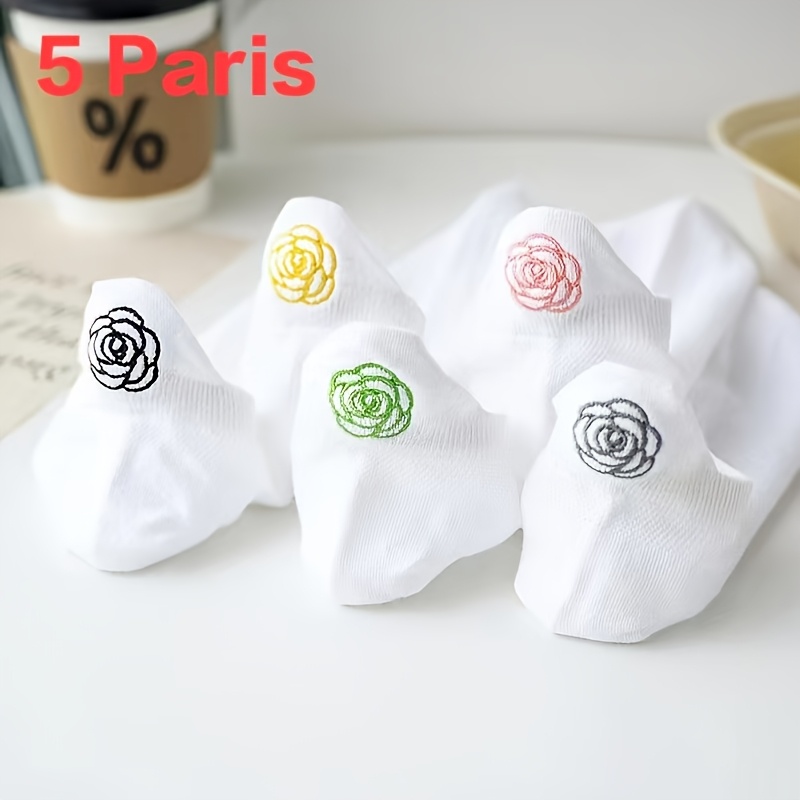 E-shop 5/10 Paar Camellia Damen Kurze Socken, Atmungsaktiver und Vielseitiger Neuer Stil für Frühling und Sommer