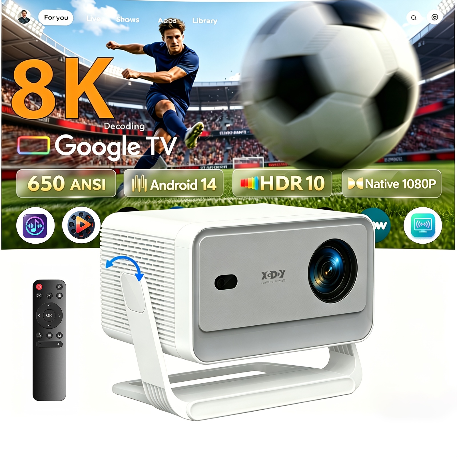 Image of Xgody Supports 8k Uhd Projector 650 Ansi Local 1080p Smart Projector Home Theater 14 System With Wi-fi 6 & Bt5.4, 1gb+32gb Auto Keystone Correction Video Projector Home Projector 2026