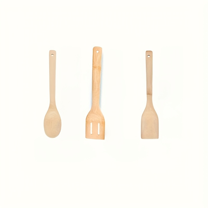 TEMU 3 High-quality Bamboo Kitchen Utensils, Durable, , Perfect For Stir-frying Pans, Bamboo Spatulas, Spoons, Bamboo Cooking Utensils