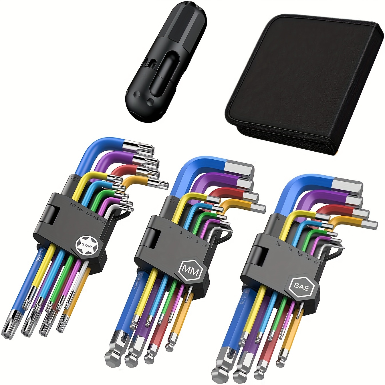 TEMU 27pcs Allen Key Set, Metric & Sae Allen Wrench Set, Extra Long Ball & Star End With T-handle & Color Coding For Bicycle, Household Diy