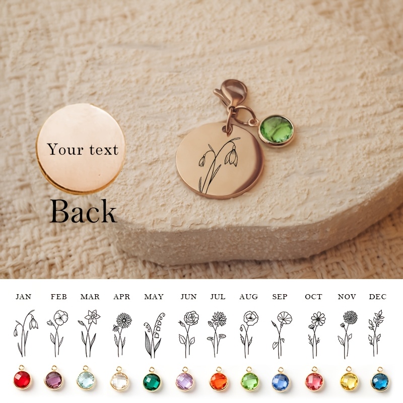 Personalized 304 Stainless Steel Birthstone & Flower Charm Pendant Necklace