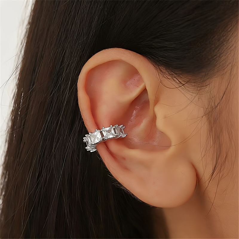 Image of Elegant 14k Golden Plated Copper Zirconia Ear Cuff Clip-ons, , Non-pierced Titanium Needle, Versatile For Daily And Party Wear - Single Piece