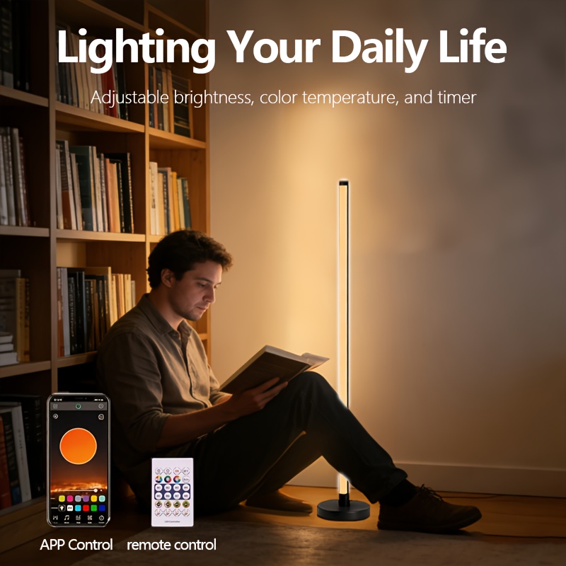 A Smart Color-Changing Floor Lamp, LED Corner Light with Music Synchronization, Controls The Ambient Lighting - Powered by USB, Suitable for Bedrooms, Living Rooms, And Gaming Areas - Adjustable Brightness, Modern Ambiance Light
