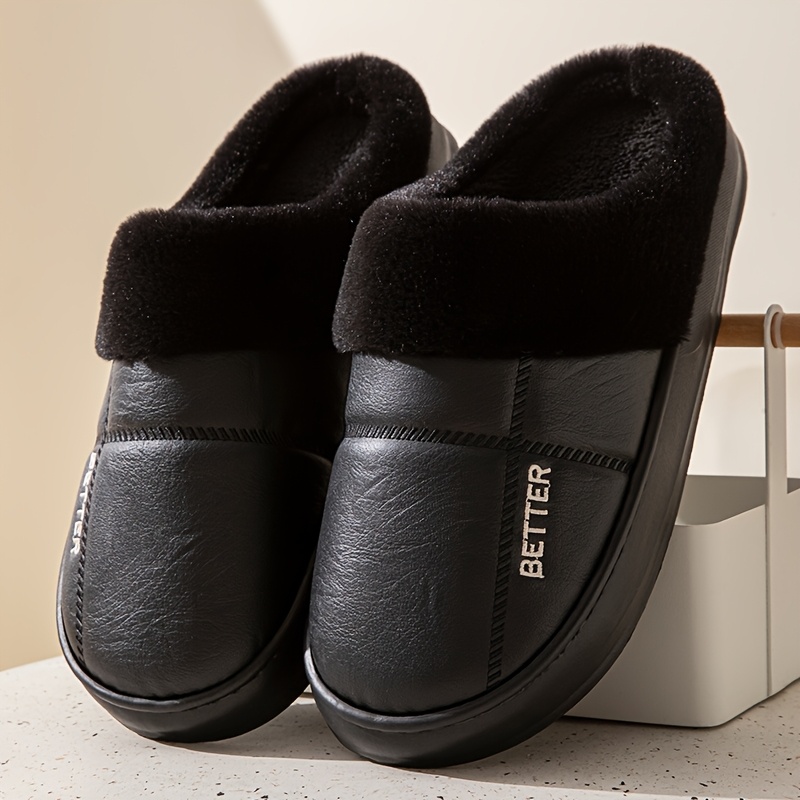 Plus Size Pu Slippers, High Quality Autumn Winter Men's Warm Thickened Eva Sole Size Large Non-slip Shoes, Better 2522 Style
