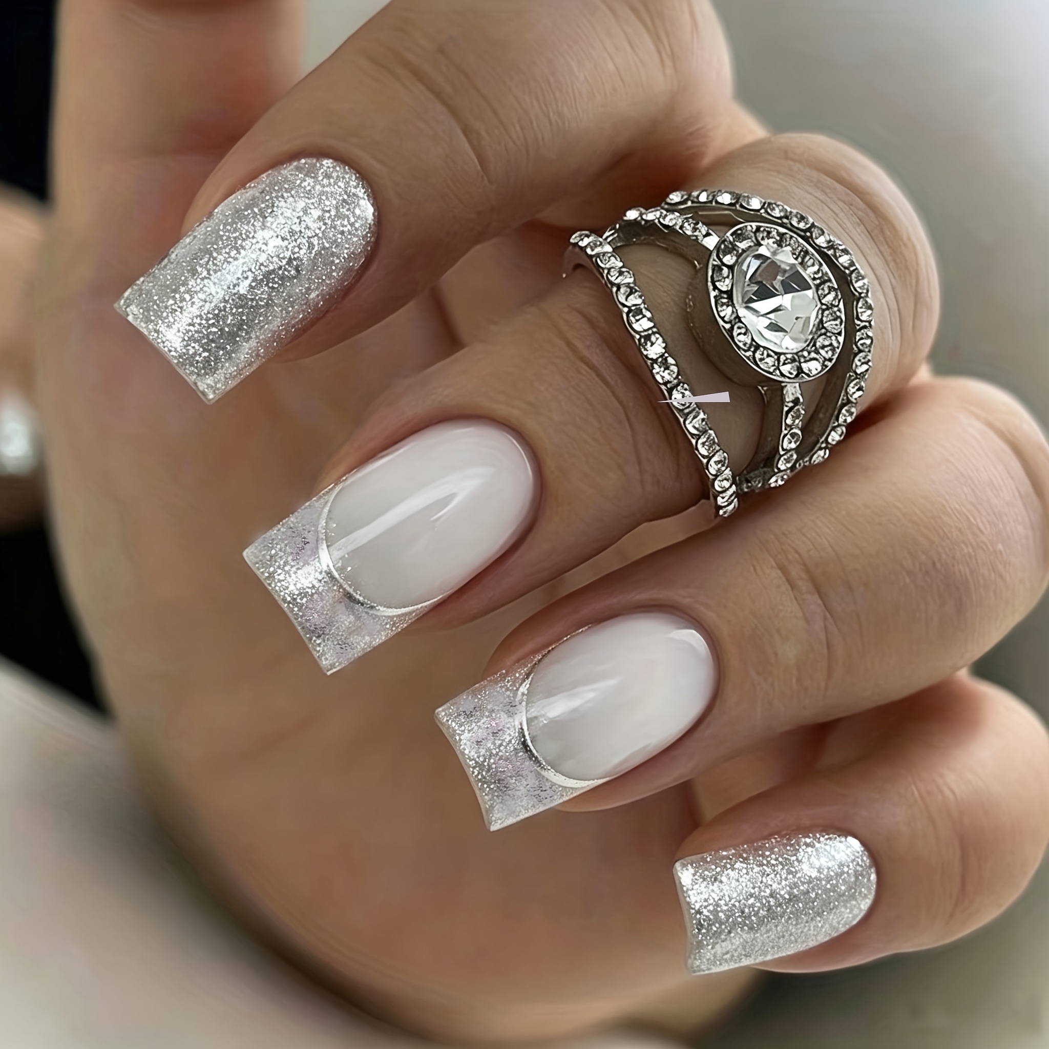 TEMU 24pcs Fake Nail Pieces Square Flash Gradient Fingernail