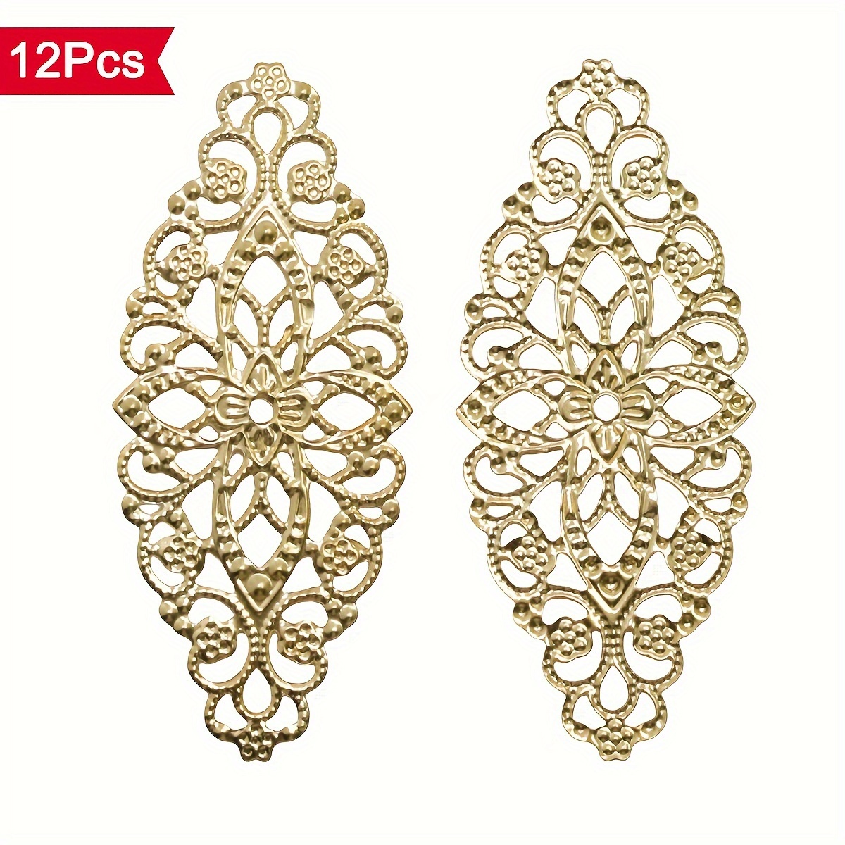 TEMU 12pcs 26x60mm Hollow Carved Broken Flowers Vintage Painting Book Corner Flower Ornaments Decorative Additions