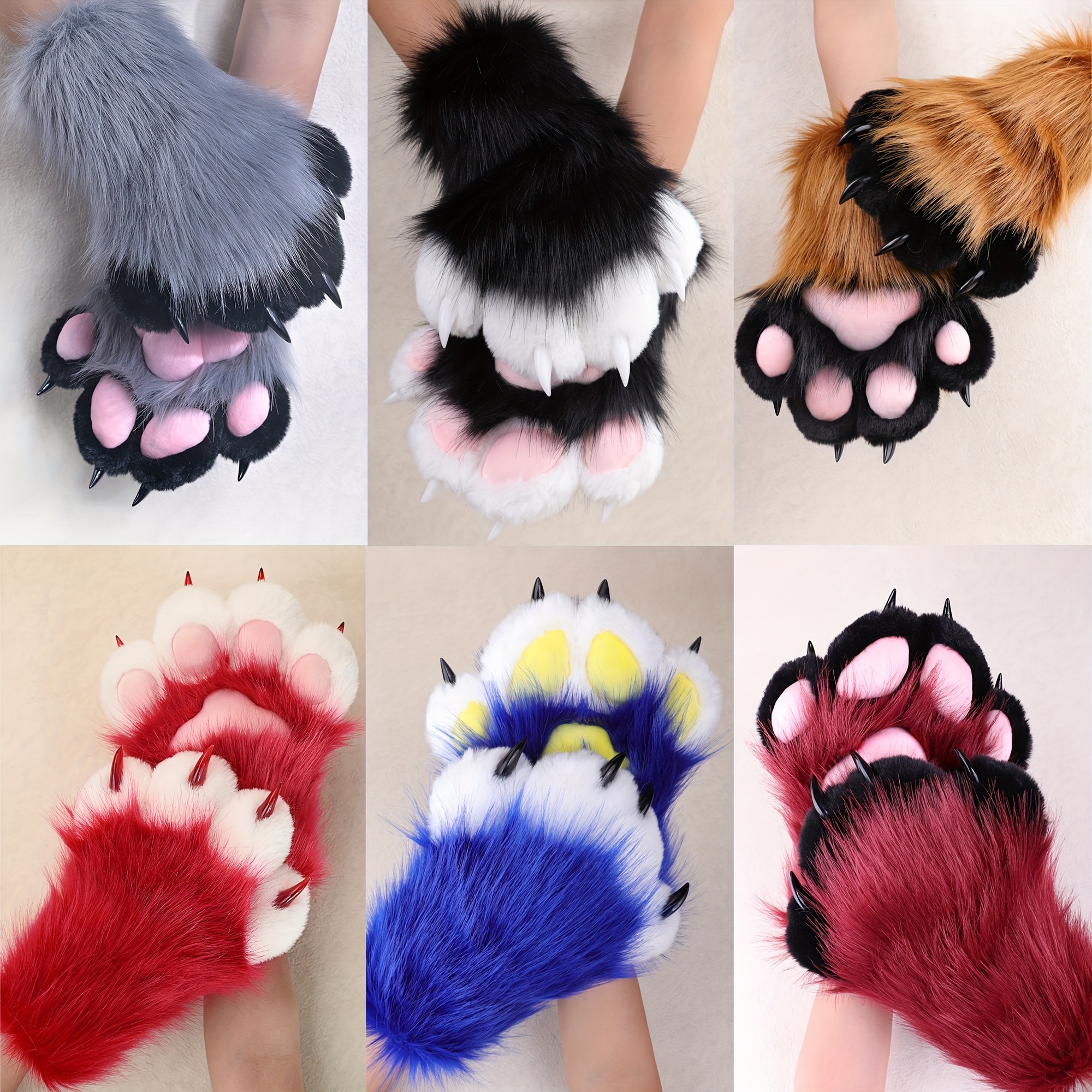 Cat Fox Paw Gloves For Fur Costume Role Play - Furry Animal Cosplay Claws With Sound, Realistic Furry Costume Paw Accessories, Costume Set Accessories (Multiple Colors)