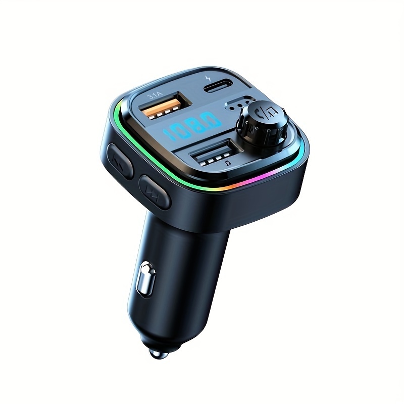 

Car 5.0 Transmitter Wireless Mp3 Player Handsfree Receiver Ambient Light Fm Transmitter Type-c 3.1a Fast Charging