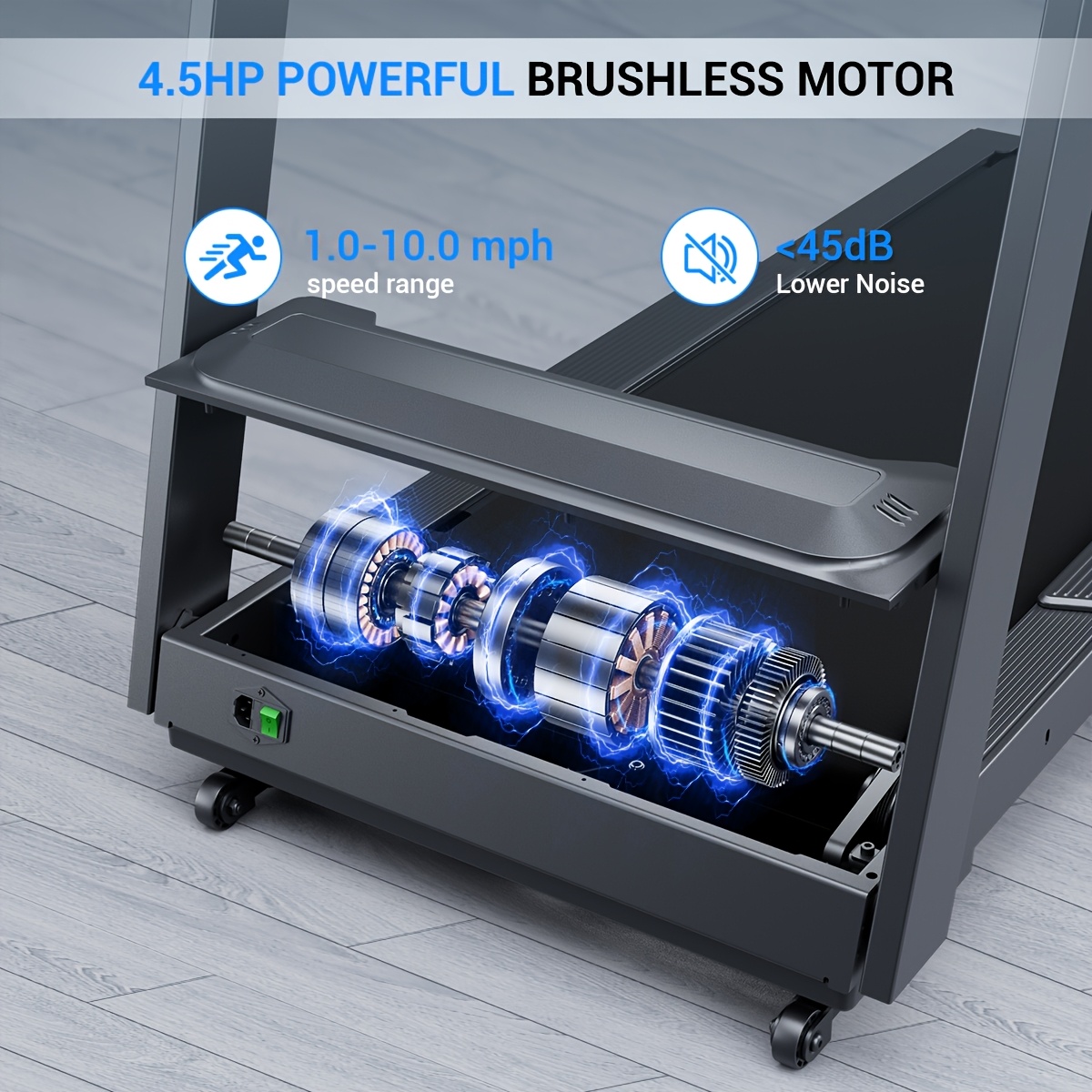 treadmill with 15 auto incline 500 lb capacity 4 5   folding electric treadmill up to   mph speed 15 level adjustable brushless motor quiet running holder for cup phone Product details 7