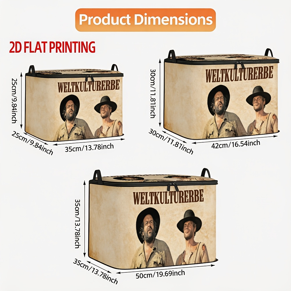 TEMU 1pc Vintage And Terence Hill Pattern Themed Multi-functional Storage Box, Sturdy And Durable, Foldable, With A Zippered Lid; Suitable For