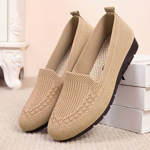womens knitted solid color loafers lightweight non slip flat slip on shoes casual walking shoes