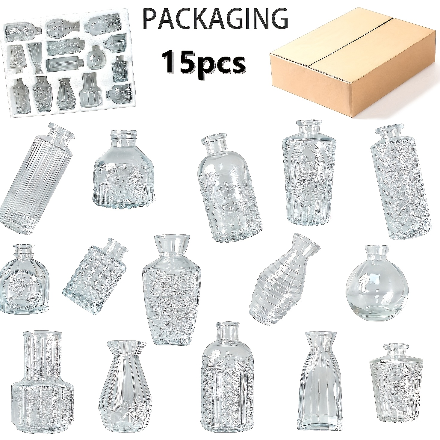 TEMU 15pcs Transparent Glass Vases Suitable For Flower Arrangements, Aromatherapy, Retro Small Oval Vase For Home Centerpiece, Rustic Wedding & Table