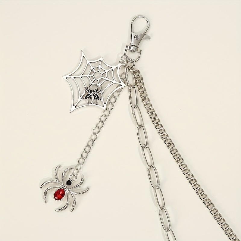 Double Layer Chain Pendant with Rhinestone Spider Web