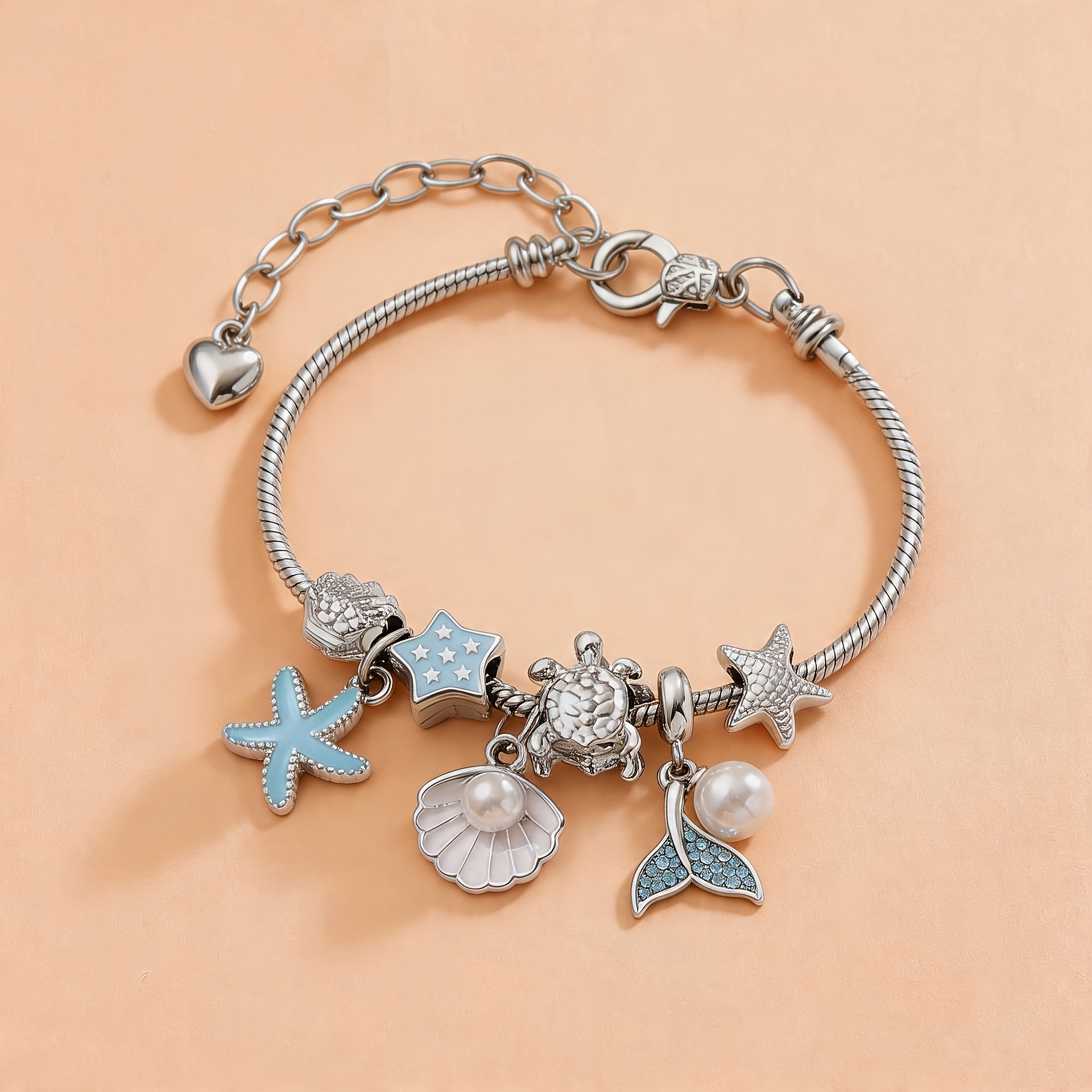 TEMU Bracelet de perles sur le thème de l'océan avec pendentif de mer et queue de sirène, un bracelet accessoire multi- à soi-