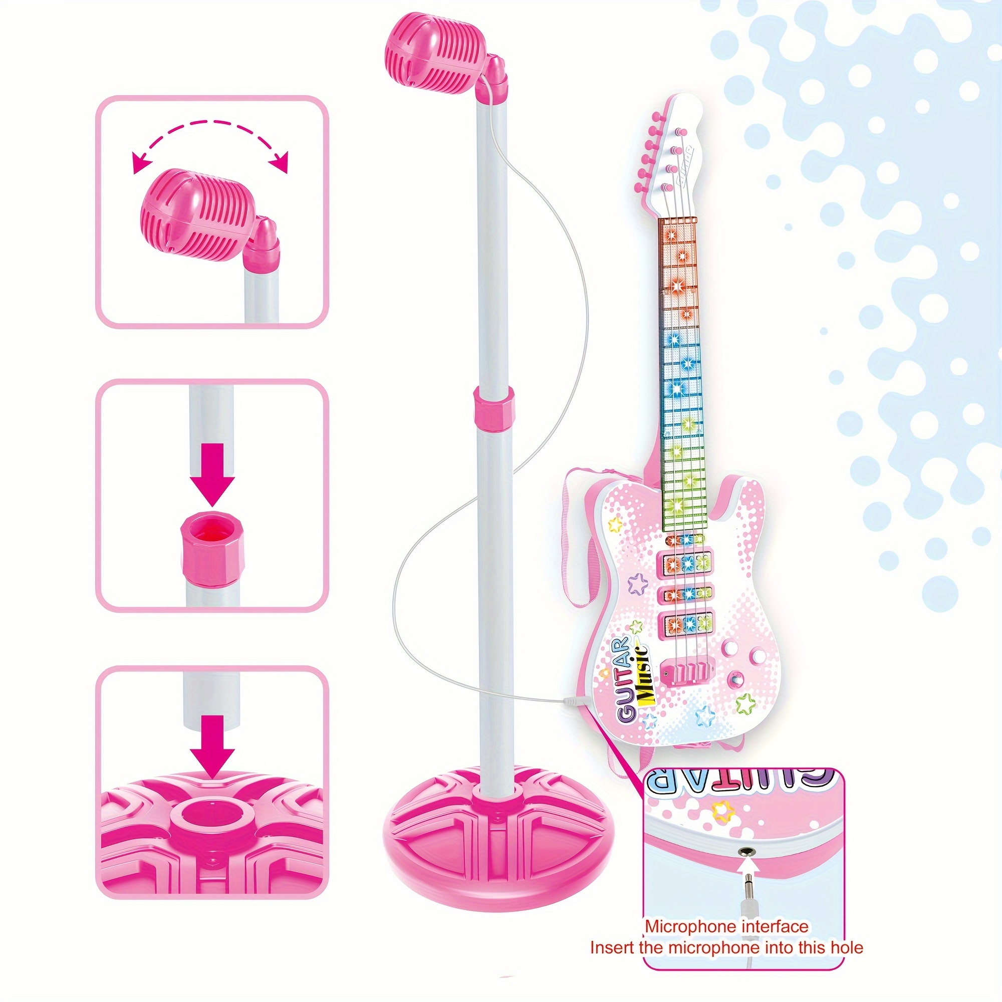 kids electric guitar set stand microphone pink Temu Canada