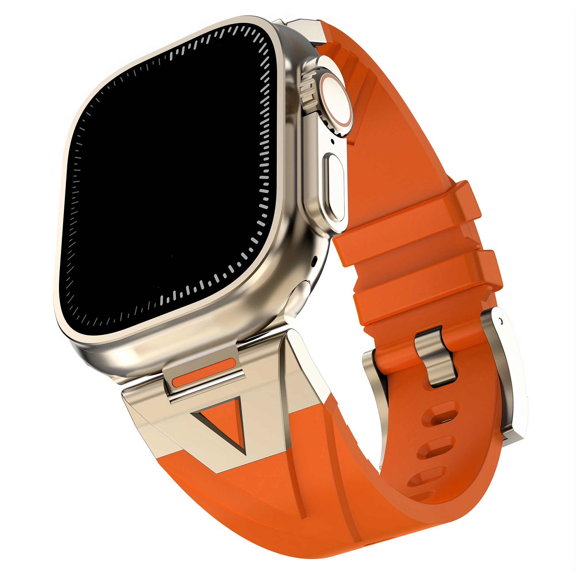 

Xry Men’s Luxury Silicone Sport Band For Apple Watch , Series 9/8/7/se/6/5/4/3/2/1 - Waterproof, Adjustable , Metallic Orange Accents, , Fits 49mm/45mm/44mm/42mm