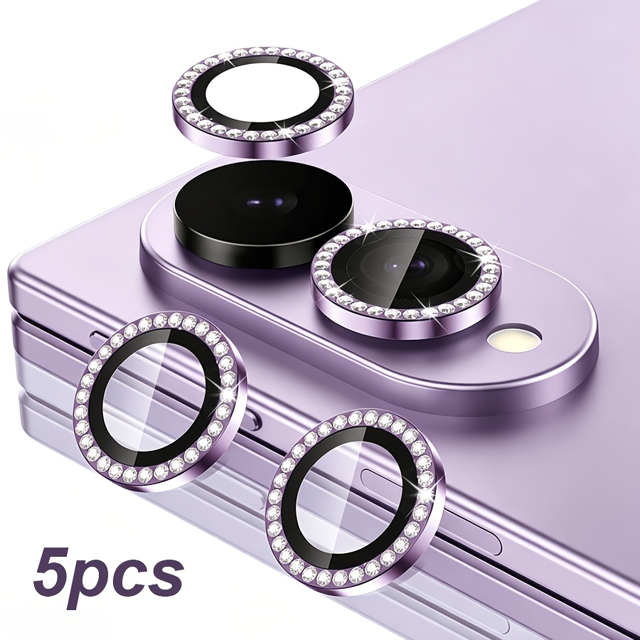 TEMU 5pcs Diamond Camera Lens Protectors For For Galaxy Z Fold 8 | 9h Ultra Hd Anti-reflective Tempered Glass With Metal Frame | Scratch-resistant,