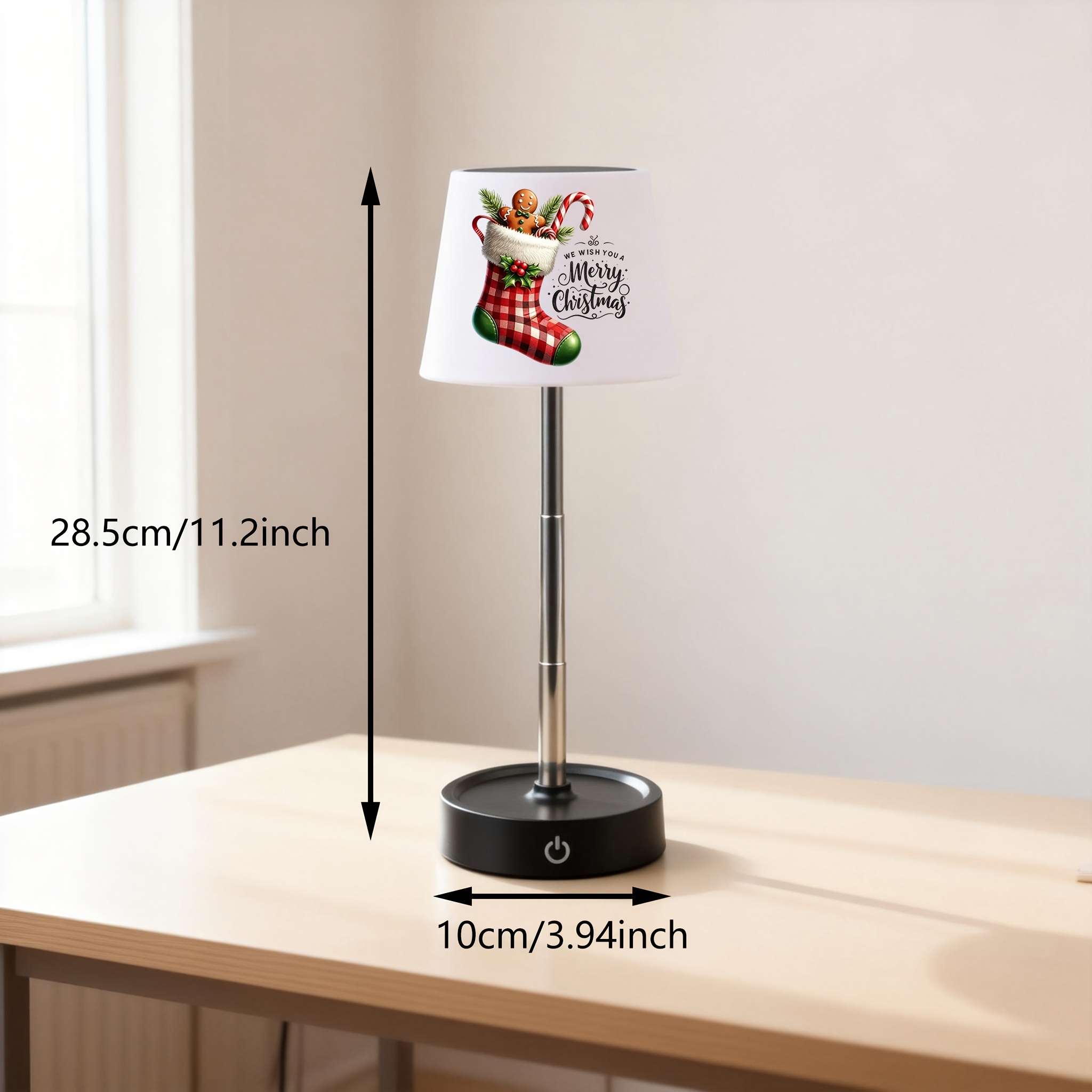 Red Plaid Christmas Stocking Gingerbread Man Print Office Lamp, Adjustable & Rechargeable