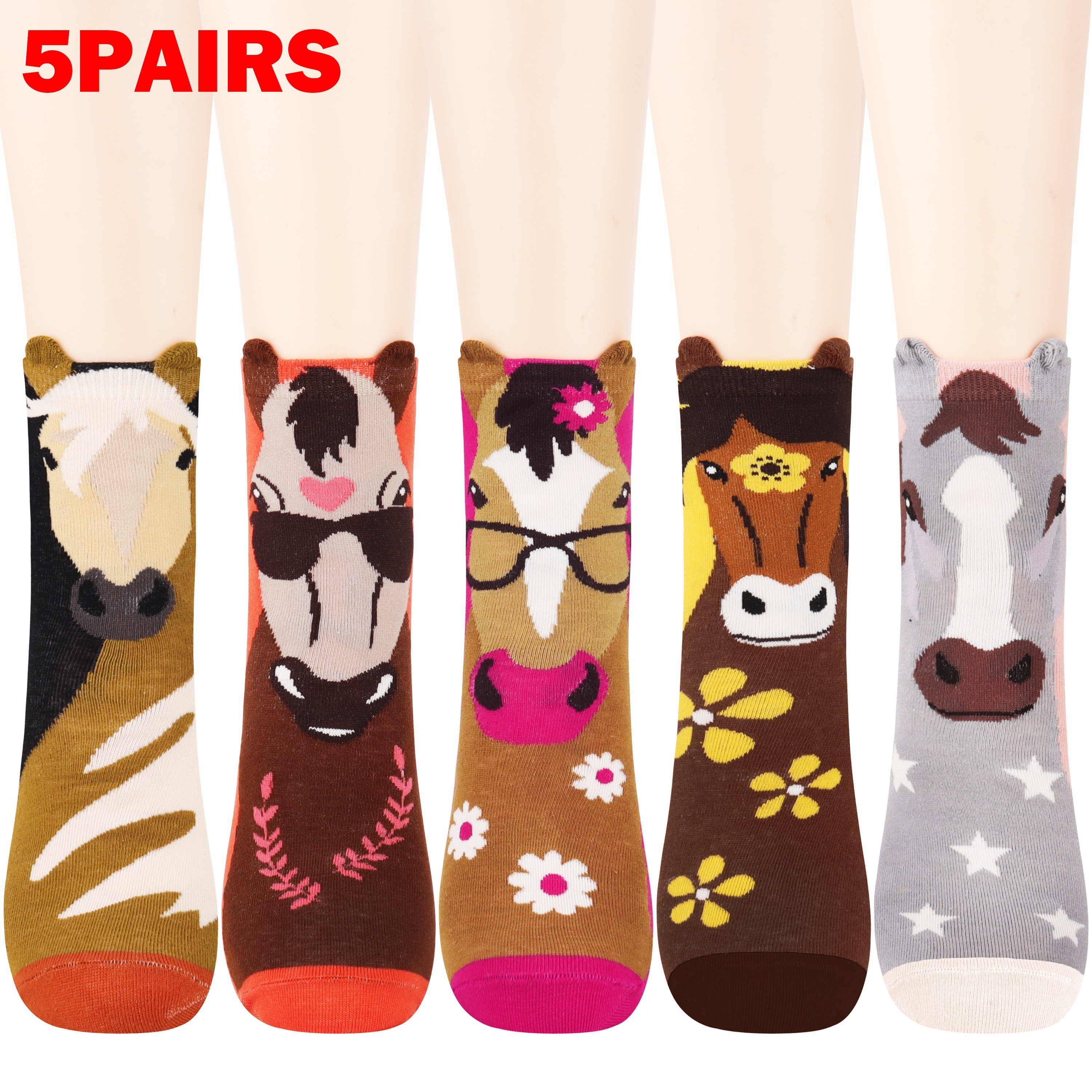 

5 Pairs Women' Socks Horse Gifts For Women Mom Teenage