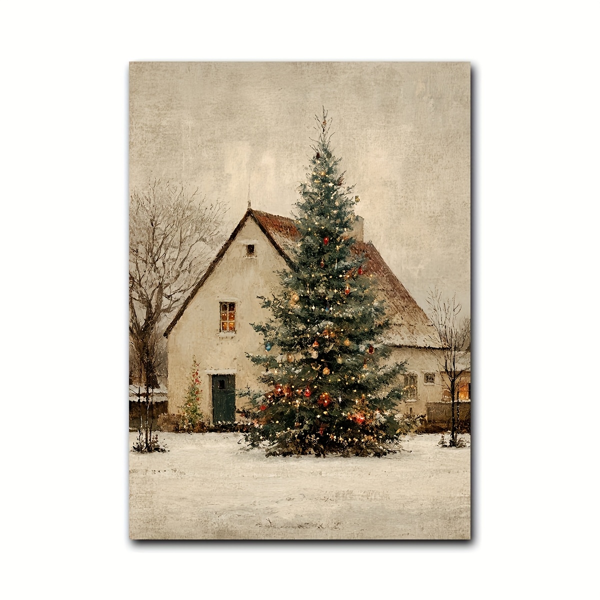 TEMU 1 pièce Impression d'art murale vintage de de Noël, convient pour la décoration de ferme d'hiver - Affiche rustique de de avec guirlande