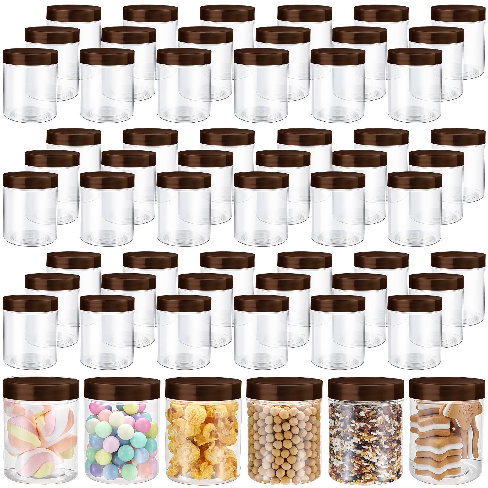 TEMU 60pcs 8oz Brown Plastic Mason Jars With - Leakproof, Refillable Round Storage Containers For Kitchen, Travel, Face Creams, And Spices, Empty, Household Food