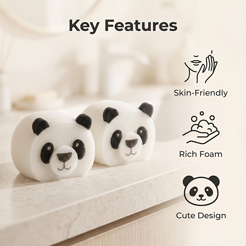 Ins-Style Panda Bath Sponge, Soft Exfoliating Cleaning Puff