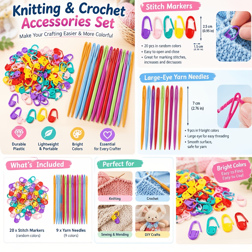 Complete Knitting Set with Mixed Color Needles and Organizer Box