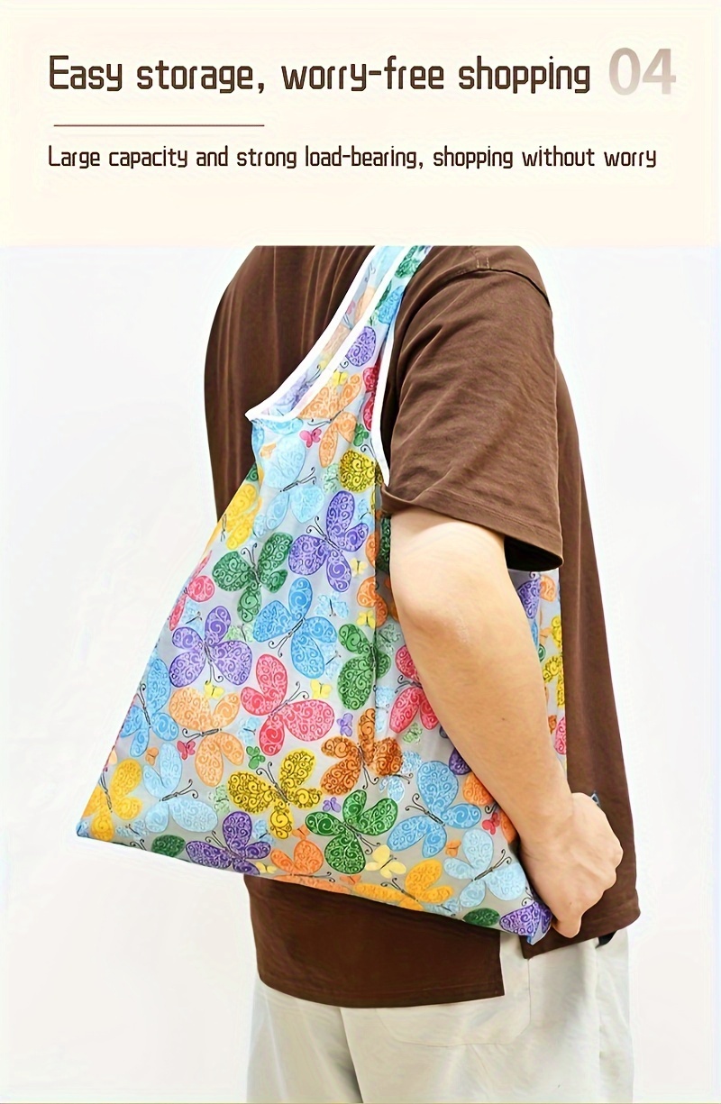 large capacity foldable tote bag   polyester reusable shopping storage bag with creative allover pattern details 6