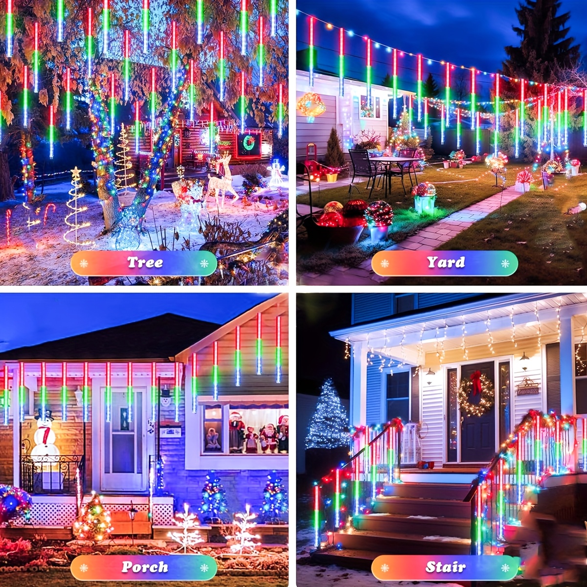 1 lot de guirlandes lumineuses décoratives Pluie de météores solaires, éclairage de fête, effet ciel étoilé, guirlandes lumineuses de Noël, lumières solaires pour arbres d'extérieur, durables, adaptées pour les mariages, Halloween, Thanksgiving, terrasses, arbres, toits, cours, jardins, pelouses