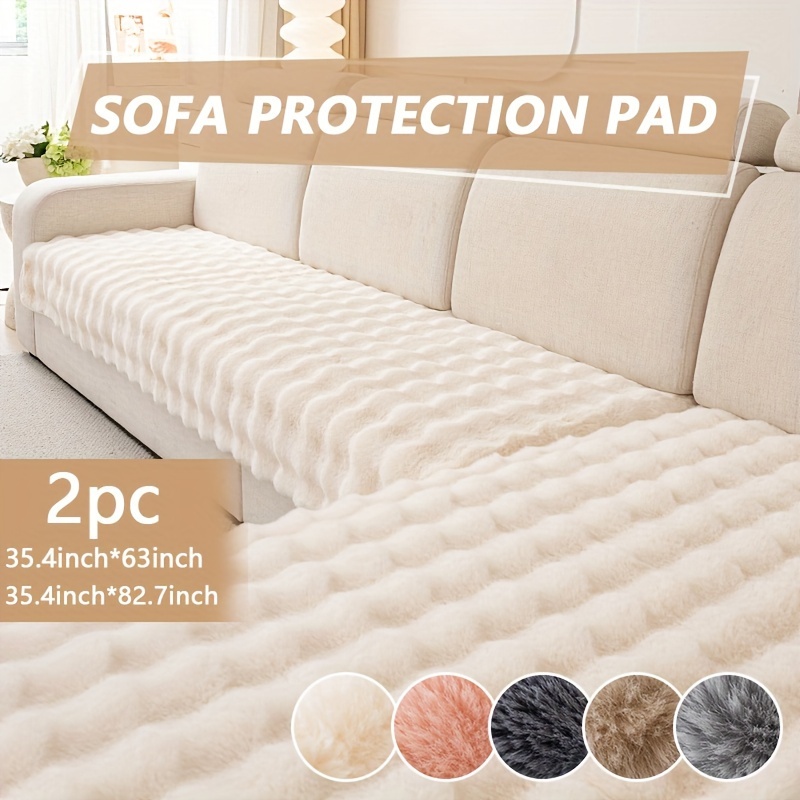 

2pcs Plush Sofa Protection Pads In Assorted Colors - Pet-friendly, Rabbit Fur Couch Covers With Stripes, Fit For 2/3/4-seater Sofas - Decor , Furniture Care||polyester Fabric