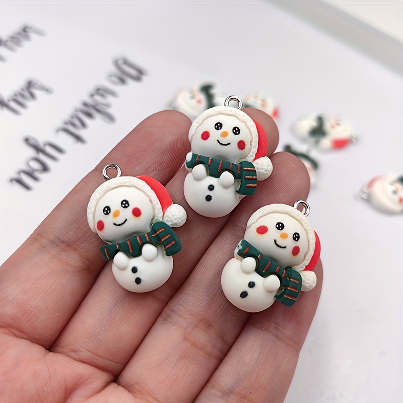 

10pcs Christmas Snowman Resin Charms - Festive Pendants For Diy Earrings, Keychains, And Jewelry Crafting Accessories