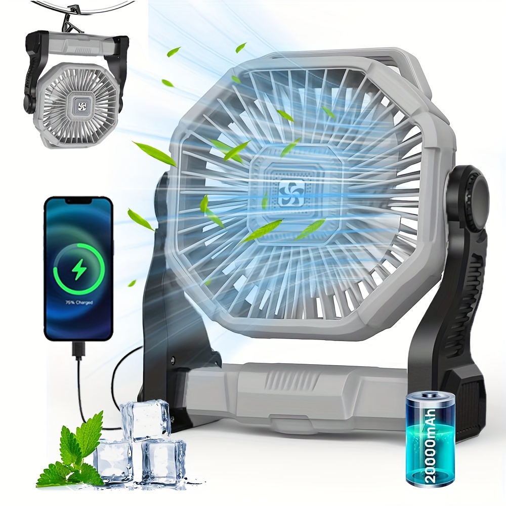 TEMU 20000mah Battery Powered Camping Fan - 136h Max Cooling, Rechargeable Battery Operated Oscillating Floor Fan With Charger, Remote & Hook, Portable For Tent Outdoor Patio Garage Outage