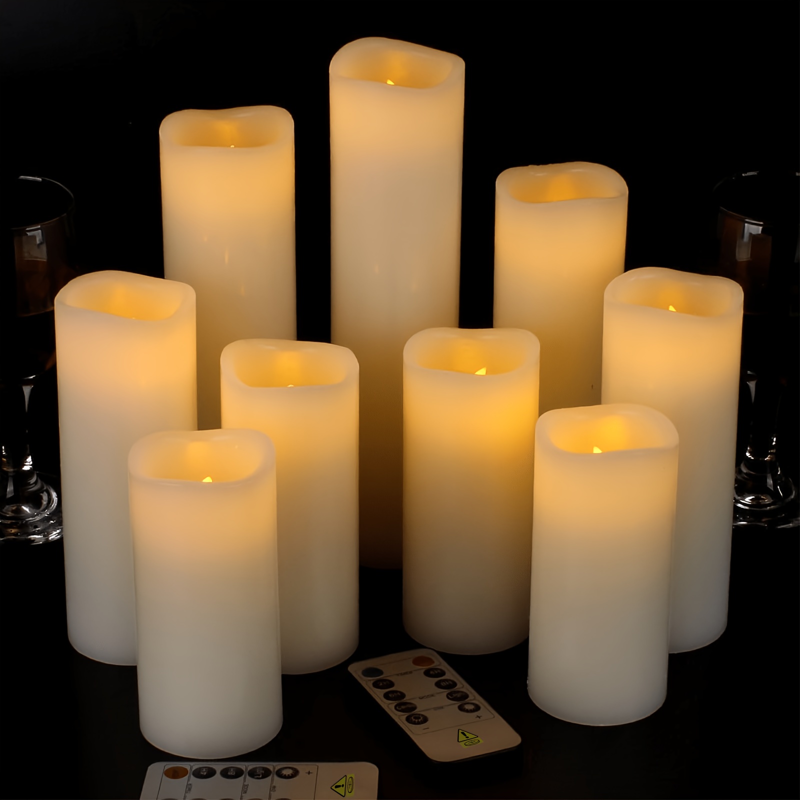 Sasigeiaa 9pcs Led Flameless Candle Pillar Candles For Romantic Atmosphere, With Remote Controls, Suitable For Home Decoration, Holiday Decoration, Holiday Gifts, Home Bedroom Desktop Decoration