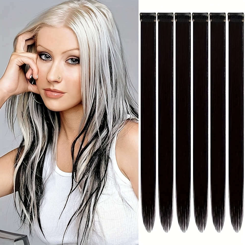 TEMU Extensions de Cheveux Colorées, Mèches de Fête Colorées à , Extensions de Cheveux Synthétiques Longues et Droites, Mèches Ombre pour Femmes,