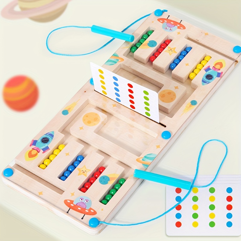 

4 Color Beads: Wooden Dual Player Game For Color Sorting And Fine Motor Skills Development