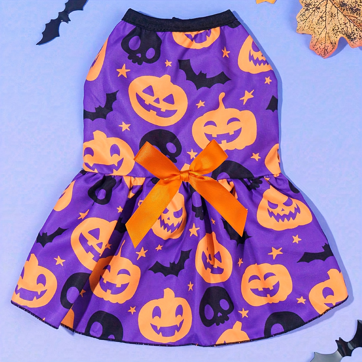 1pc Purple Halloween Pumpkin Print Lace Sleeve Cat and Dog Dress, Stylish  and * Dress, Fairy Dress * Tutu Dress