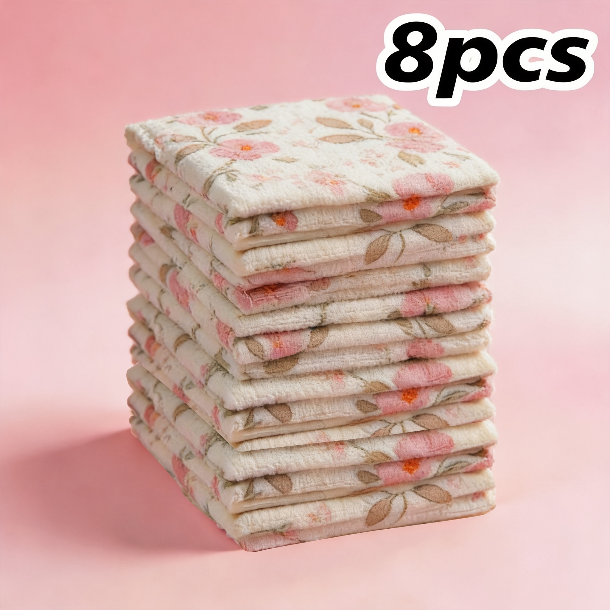 Image of 8/16/32pcs Coral Fleece Reusable Cleaning Cloths, Super Absorbent Quick Drying Soft Towels, Coral Pink Golden Pattern Wipes For Kitchen, Bathroom, Glass, Car Washing