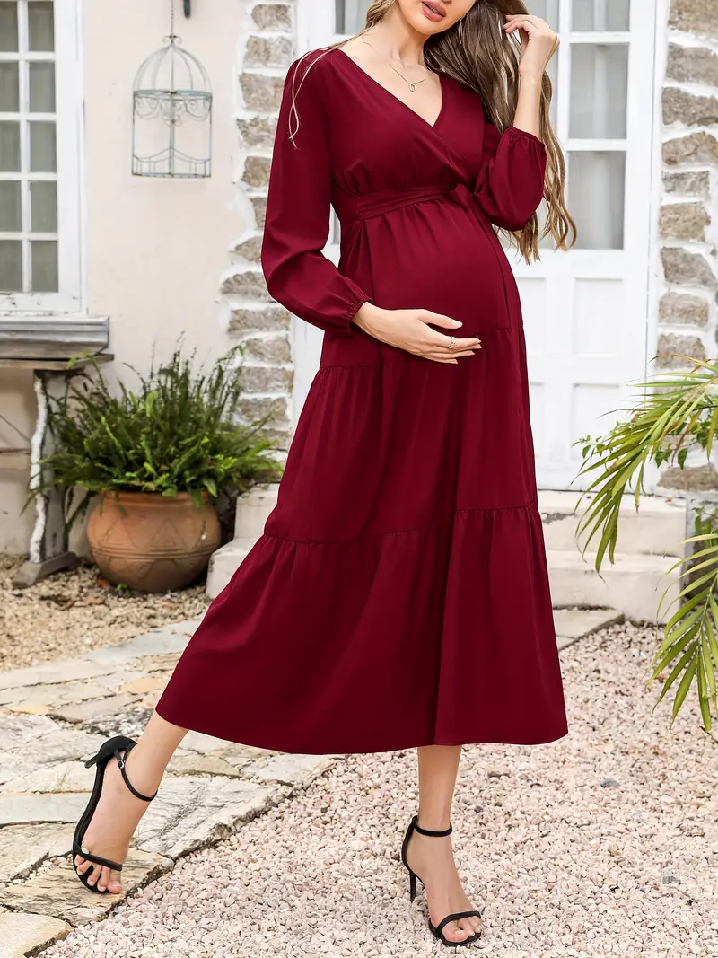 maternity dress womens v neck long sleeve pleated maternity - Temu maternity dress womens v neck long sleeve pleated maternity - Temu